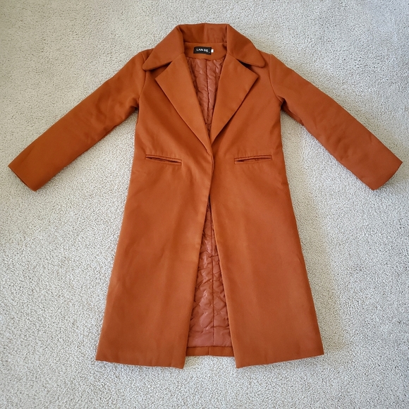 Lan Se Jia Ren Jackets & Blazers - Burnt Orange Wool/Velvet Pea Coat
